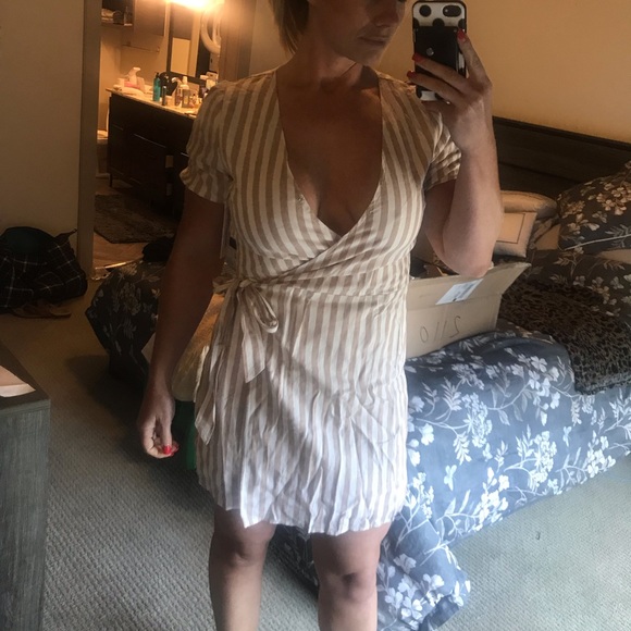 Beige Wrap Dress - Picture 3 of 3